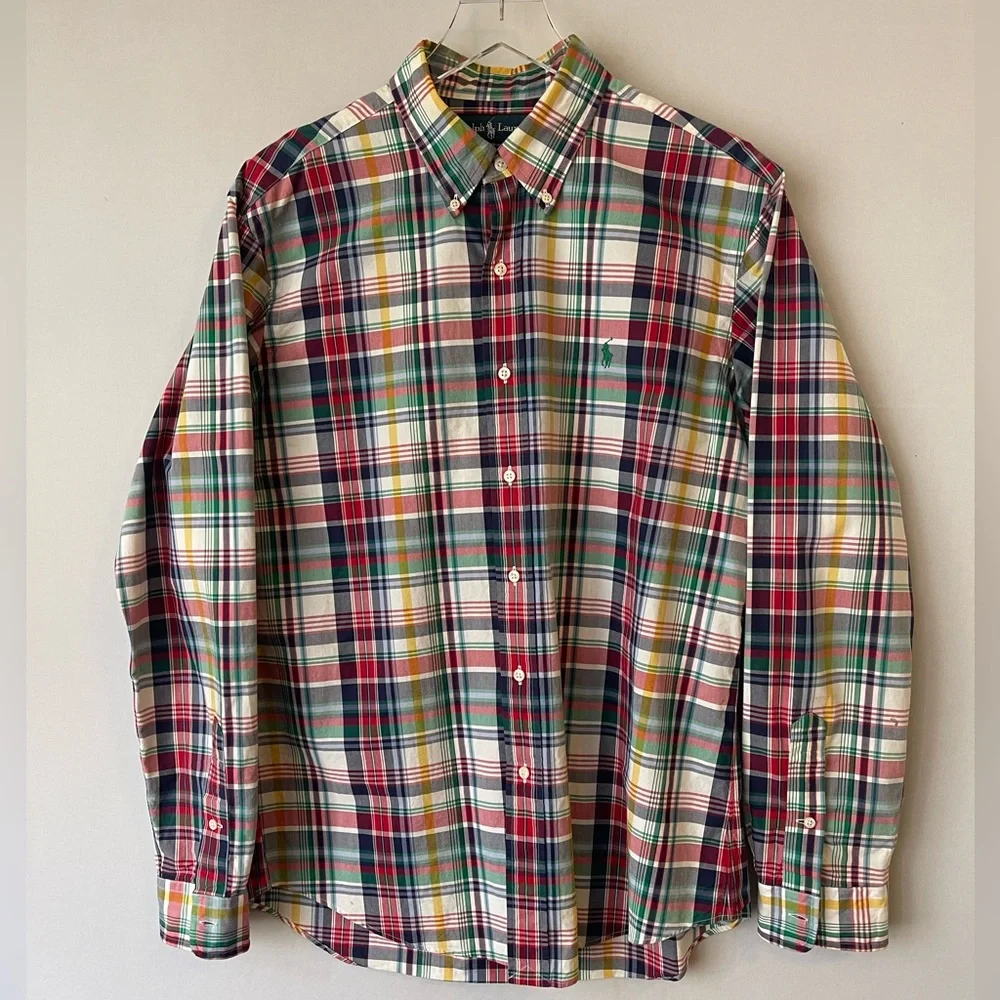 Ralph‎ Lauren Custom Fit Plaid Cotton Button Down Shirt Polo L